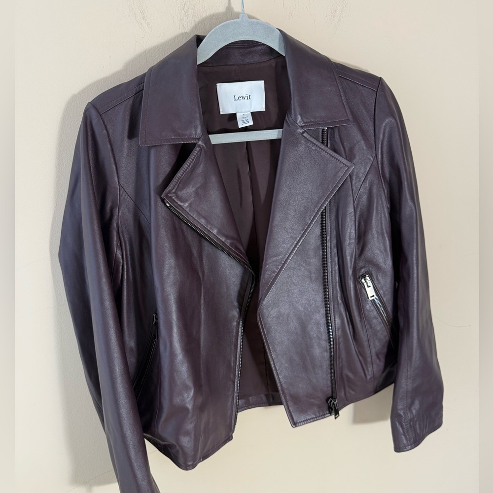 Lewit 100% Leather jacket wine burgundy brown color size Small